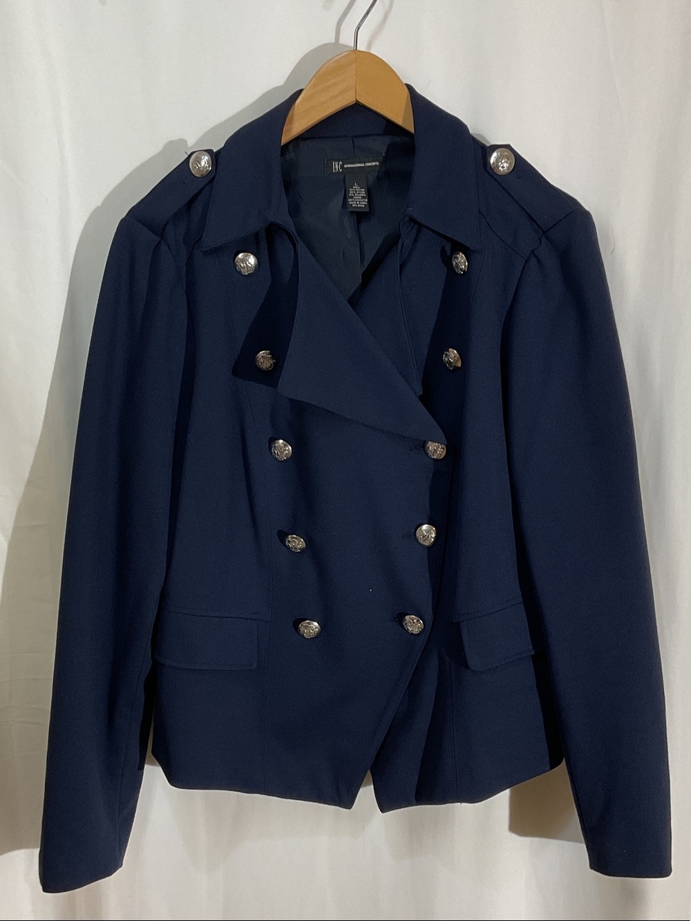 INC International Concepts Dark Navy Double-Breasted Military Blazer